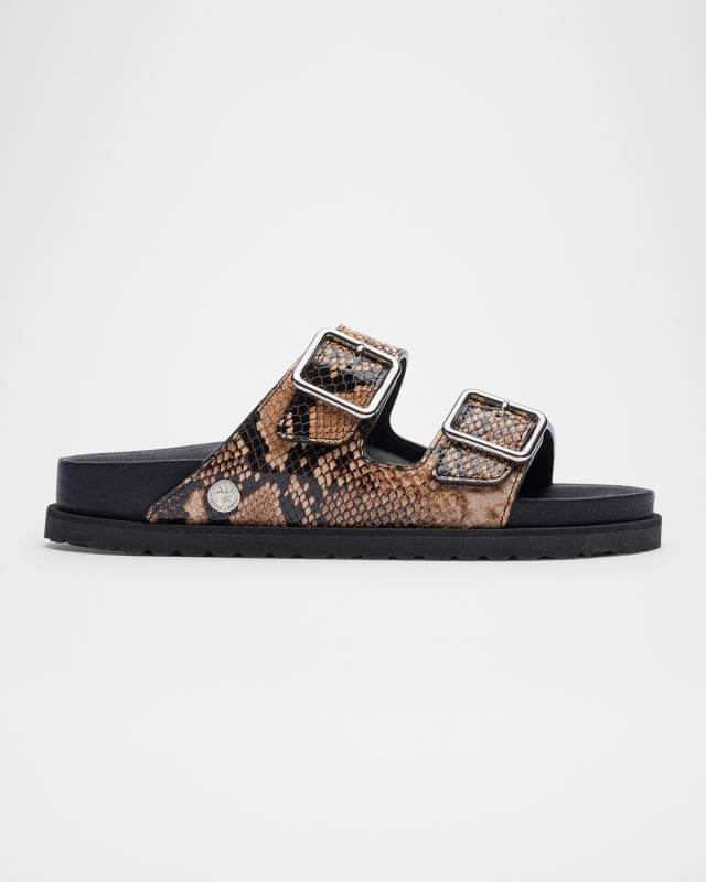 Arizona Snake-Embossed Dual-Buckle Slide Sandals